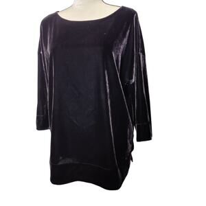 Soft Surroundings Women's Sz L Black Velvet Tunic Shirt Boat Neck 3/4 Sleeve